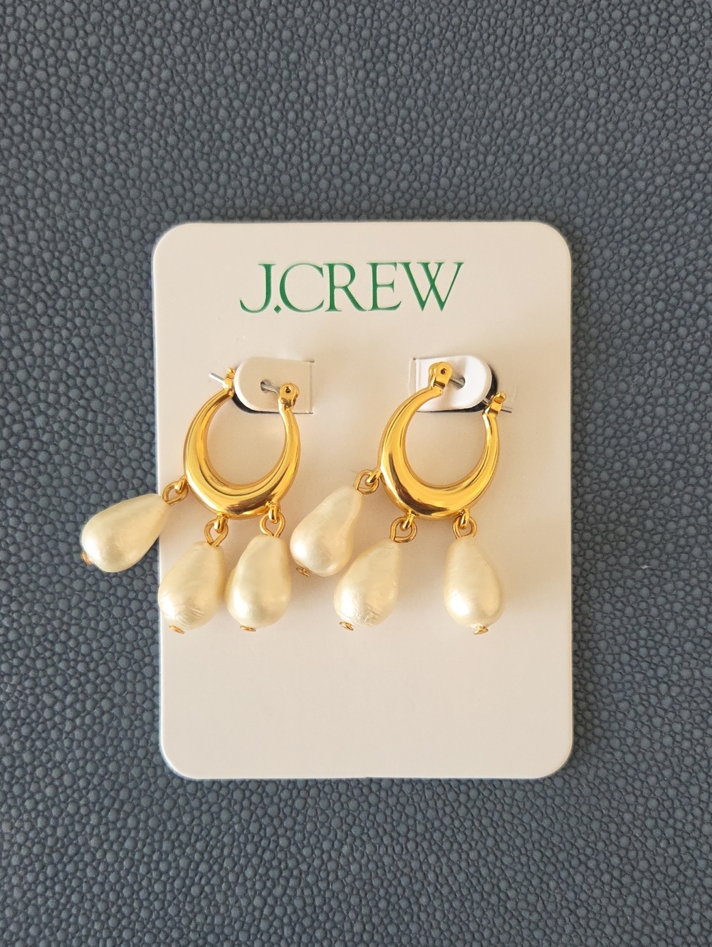 J. Crew Gold Hoop Earrings with Ivory Pearl Drops